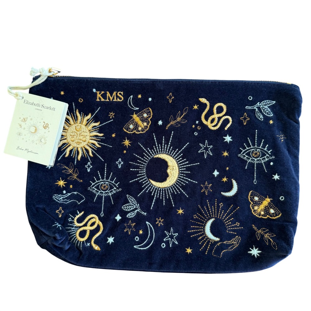 Elizabeth Scarlett Navy Velvet Boho Mysticism Everyday Pouch Monogram KMS Travel